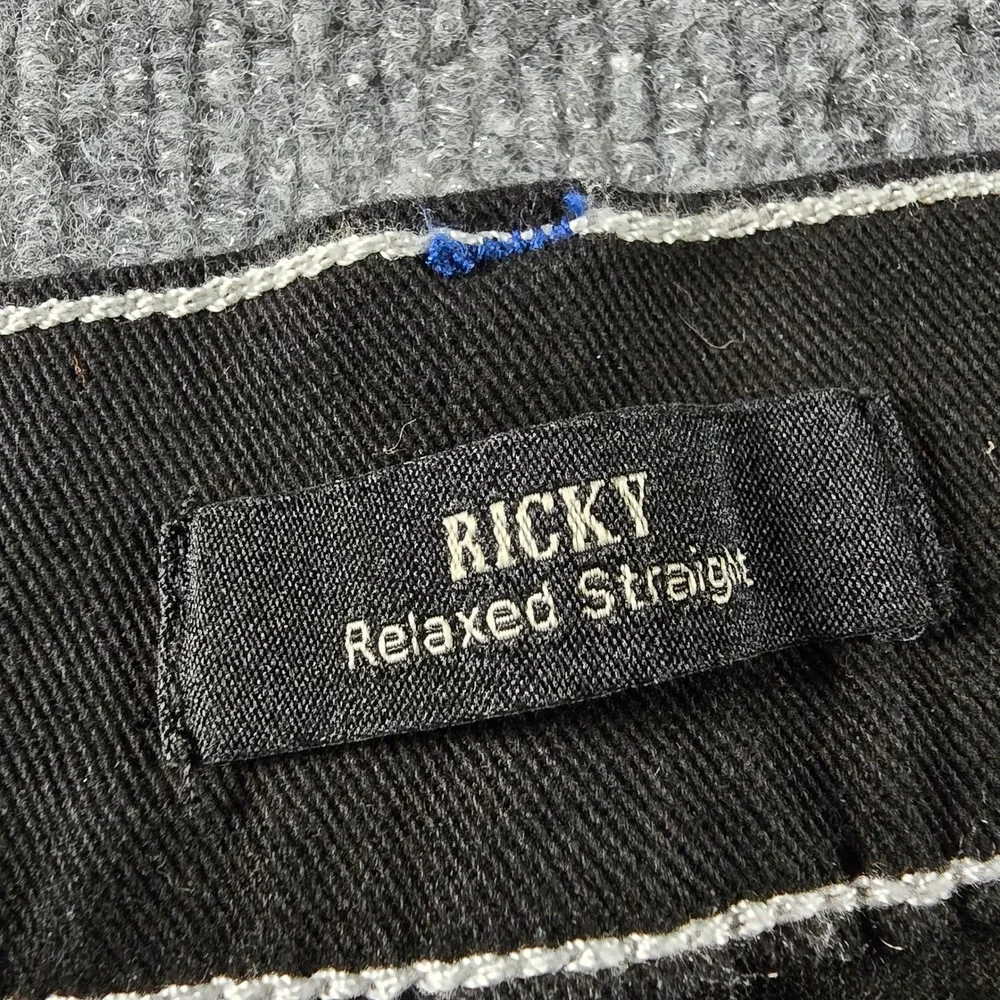 NWT True Religion Ricky Relaxed Straight Jeans Rinse Black Contrast Stitch 36